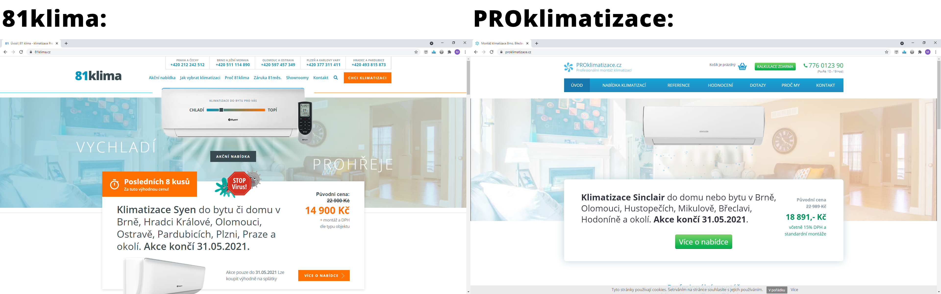 Porovnání webů 81klima a PROklimatizace